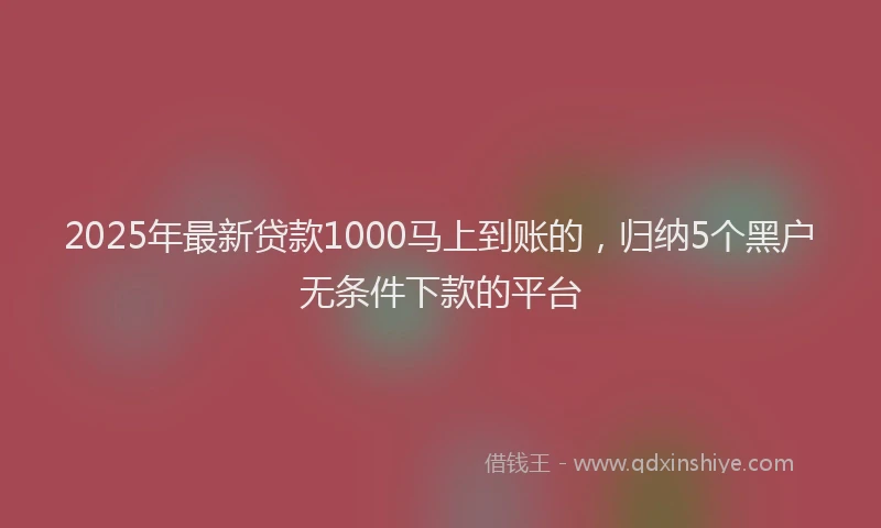2025年最新贷款1000马上到账的，归纳5个黑户无条件下款的平台