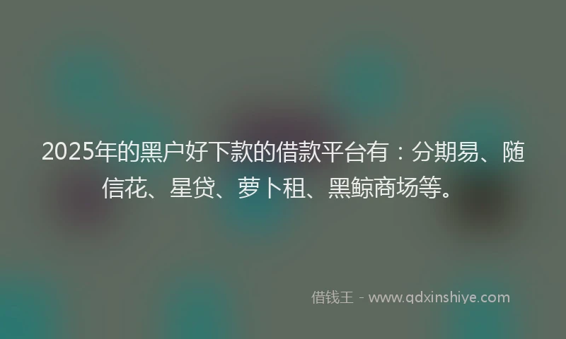 2025年的黑户好下款的借款平台有：分期易、随信花、星贷、萝卜租、黑鲸商场等。