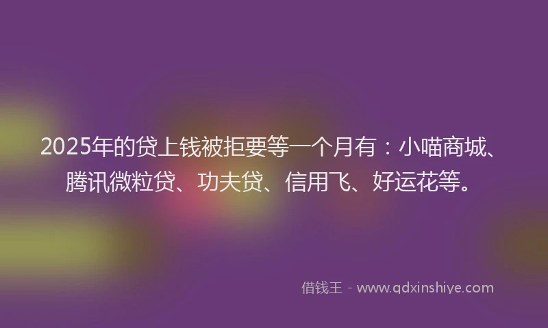 2025年的贷上钱被拒要等一个月有：小喵商城、腾讯微粒贷、功夫贷、信用飞、好运花等。