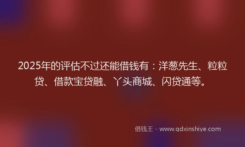 2025年的评估不过还能借钱有：洋葱先生、粒粒贷、借款宝贷融、丫头商城、闪贷通等。