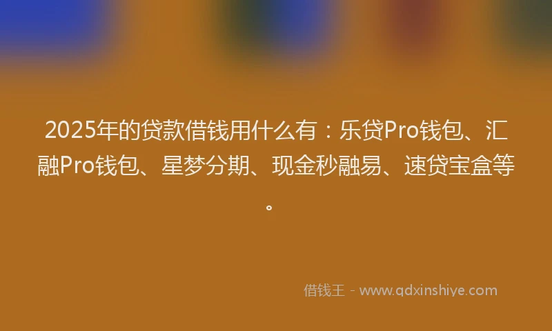 2025年的贷款借钱用什么有：乐贷Pro钱包、汇融Pro钱包、星梦分期、现金秒融易、速贷宝盒等。