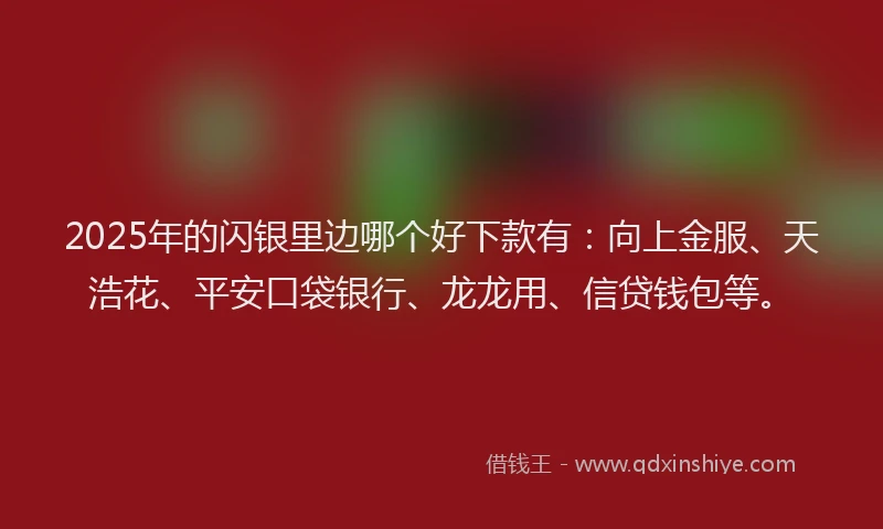 2025年的闪银里边哪个好下款有：向上金服、天浩花、平安口袋银行、龙龙用、信贷钱包等。