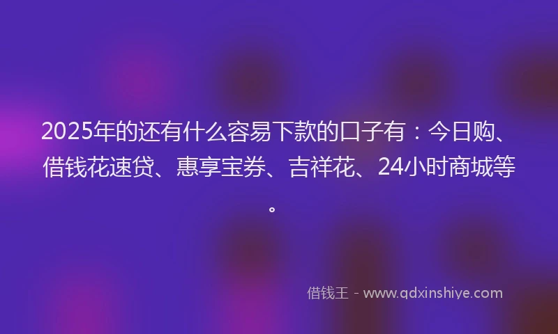2025年的还有什么容易下款的口子有：今日购、借钱花速贷、惠享宝券、吉祥花、24小时商城等。