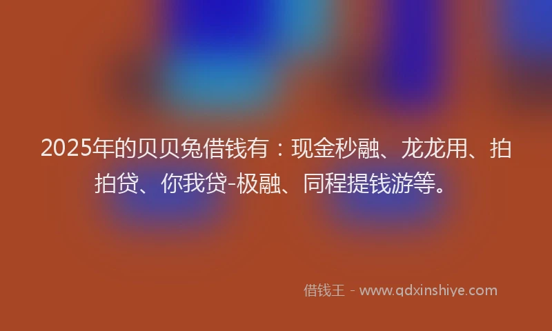 2025年的贝贝兔借钱有：现金秒融、龙龙用、拍拍贷、你我贷-极融、同程提钱游等。