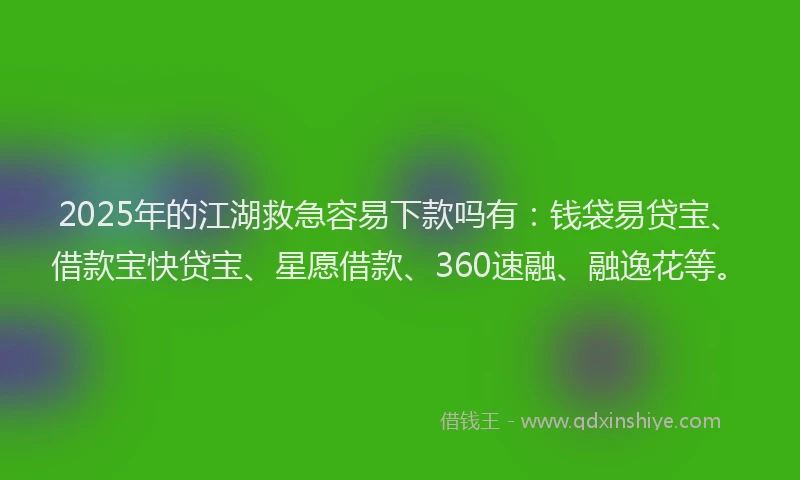 2025年的江湖救急容易下款吗有：钱袋易贷宝、借款宝快贷宝、星愿借款、360速融、融逸花等。