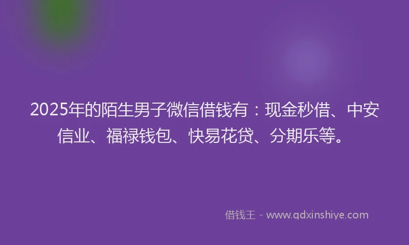 2025年的陌生男子微信借钱有：现金秒借、中安信业、福禄钱包、快易花贷、分期乐等。