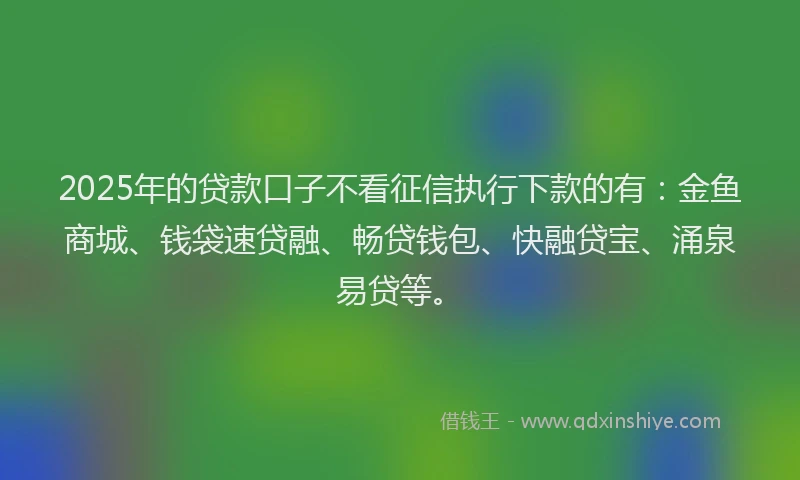 2025年的贷款口子不看征信执行下款的有：金鱼商城、钱袋速贷融、畅贷钱包、快融贷宝、涌泉易贷等。
