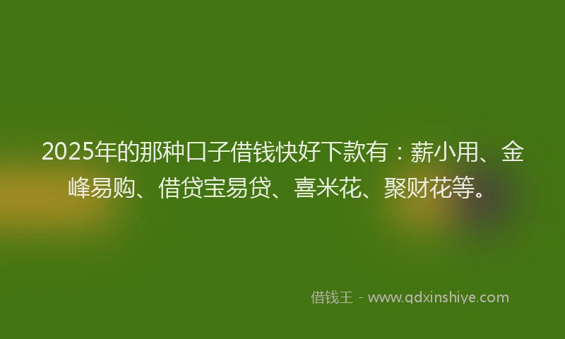 2025年的那种口子借钱快好下款有：薪小用、金峰易购、借贷宝易贷、喜米花、聚财花等。