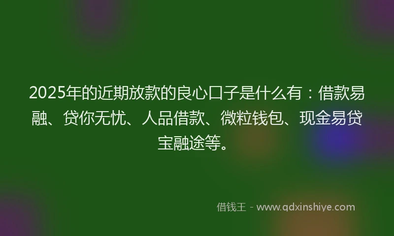 2025年的近期放款的良心口子是什么有：借款易融、贷你无忧、人品借款、微粒钱包、现金易贷宝融途等。