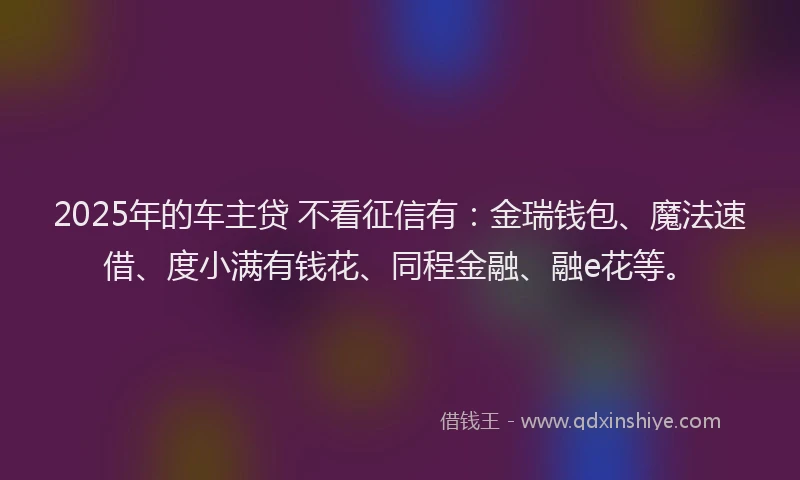 2025年的车主贷 不看征信有：金瑞钱包、魔法速借、度小满有钱花、同程金融、融e花等。