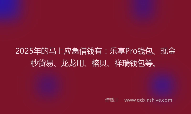 2025年的马上应急借钱有：乐享Pro钱包、现金秒贷易、龙龙用、榕贝、祥瑞钱包等。