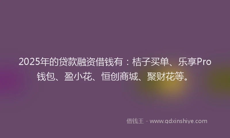 2025年的贷款融资借钱有：桔子买单、乐享Pro钱包、盈小花、恒创商城、聚财花等。