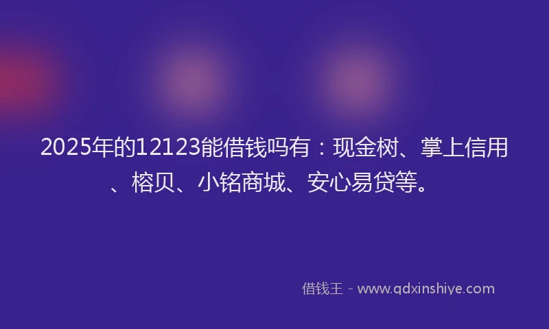 2025年的12123能借钱吗有：现金树、掌上信用、榕贝、小铭商城、安心易贷等。