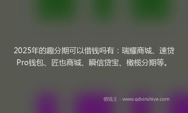 2025年的趣分期可以借钱吗有：瑞耀商城、速贷Pro钱包、匠也商城、瞬信贷宝、橄榄分期等。