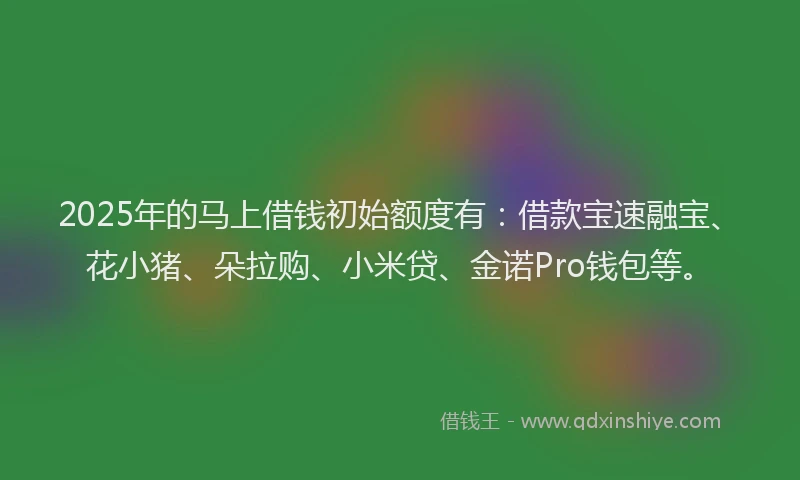 2025年的马上借钱初始额度有：借款宝速融宝、花小猪、朵拉购、小米贷、金诺Pro钱包等。
