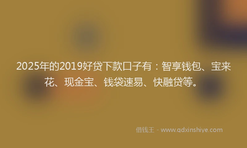 2025年的2019好贷下款口子有：智享钱包、宝来花、现金宝、钱袋速易、快融贷等。