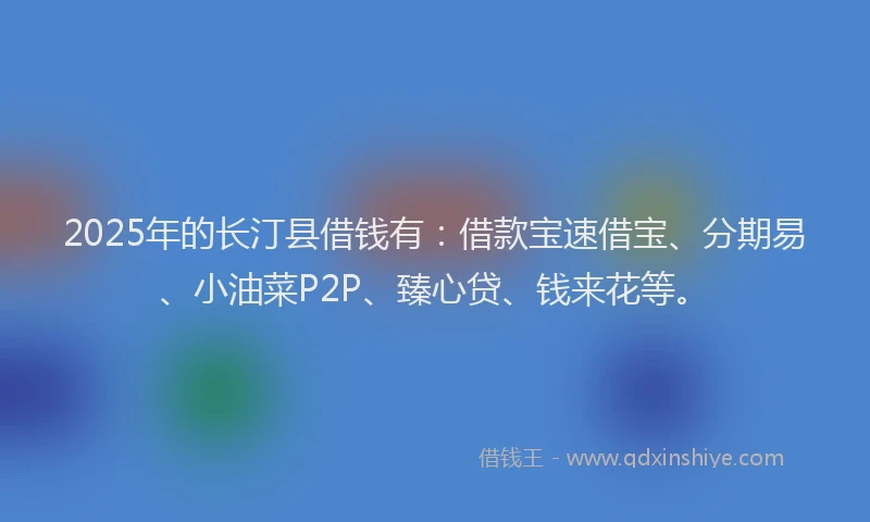 2025年的长汀县借钱有:借款宝速借宝、分期易、小油菜P2P、臻心贷、钱来花等。