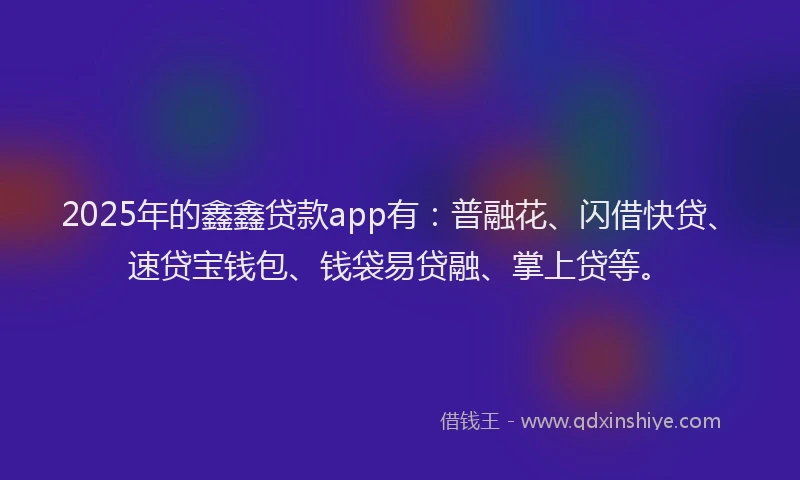 2025年的鑫鑫贷款app有：普融花、闪借快贷、速贷宝钱包、钱袋易贷融、掌上贷等。