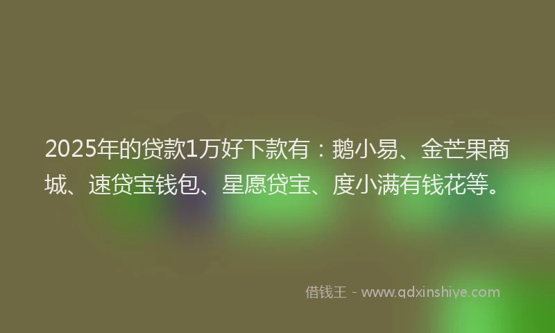 2025年的贷款1万好下款有：鹅小易、金芒果商城、速贷宝钱包、星愿贷宝、度小满有钱花等。