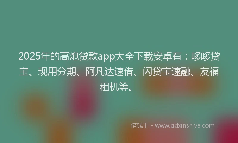 2025年的高炮贷款app大全下载安卓有：哆哆贷宝、现用分期、阿凡达速借、闪贷宝速融、友福租机等。