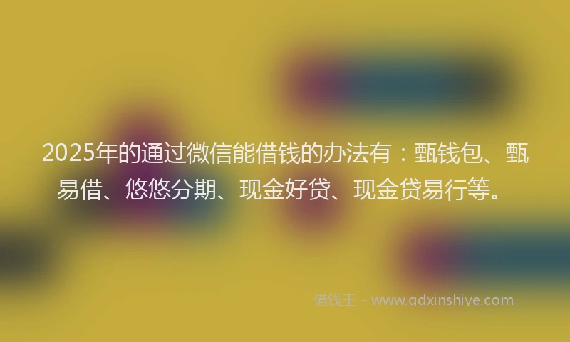 2025年的通过微信能借钱的办法有：甄钱包、甄易借、悠悠分期、现金好贷、现金贷易行等。