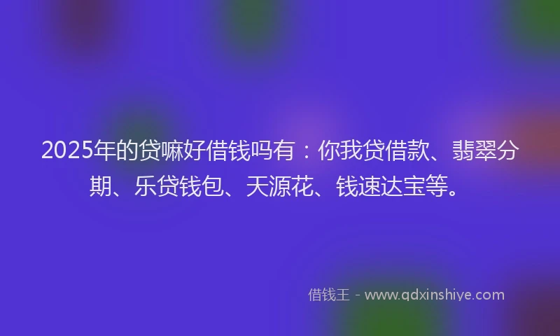 2025年的贷嘛好借钱吗有：你我贷借款、翡翠分期、乐贷钱包、天源花、钱速达宝等。