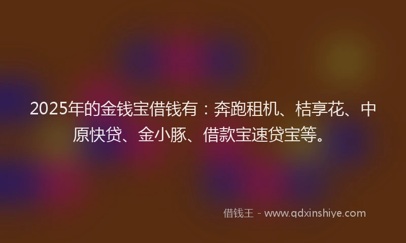 2025年的金钱宝借钱有：奔跑租机、桔享花、中原快贷、金小豚、借款宝速贷宝等。
