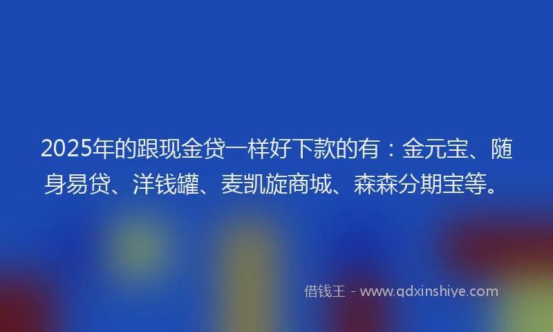 2025年的跟现金贷一样好下款的有：金元宝、随身易贷、洋钱罐、麦凯旋商城、森森分期宝等。