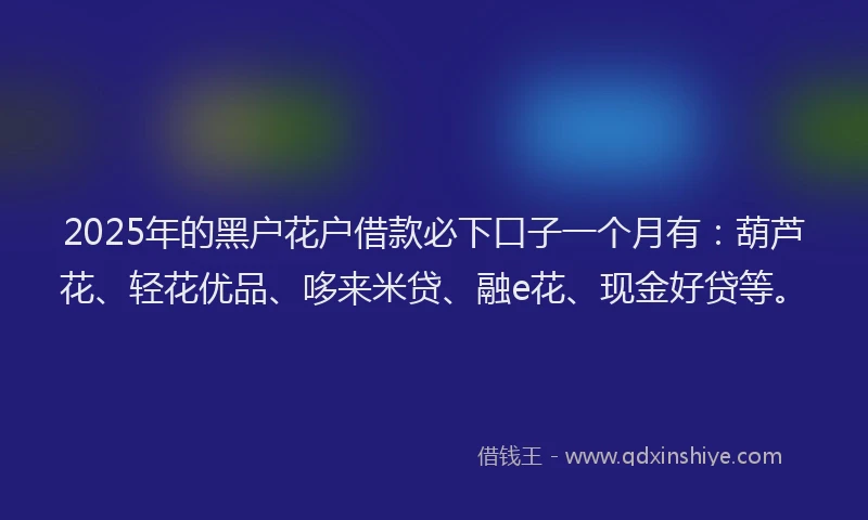 2025年的黑户花户借款必下口子一个月有：葫芦花、轻花优品、哆来米贷、融e花、现金好贷等。