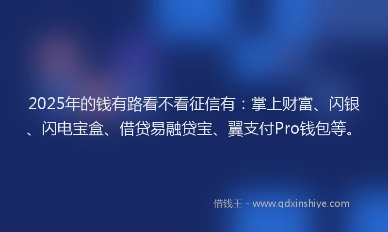 2025年的钱有路看不看征信有:掌上财富、闪银、闪电宝盒、借贷易融贷宝、翼支付Pro钱包等。