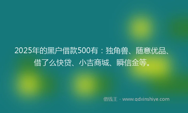2025年的黑户借款500有：独角兽、随意优品、借了么快贷、小吉商城、瞬信金等。