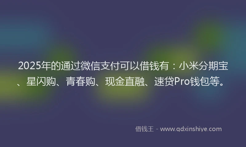 2025年的通过微信支付可以借钱有：小米分期宝、星闪购、青春购、现金直融、速贷Pro钱包等。
