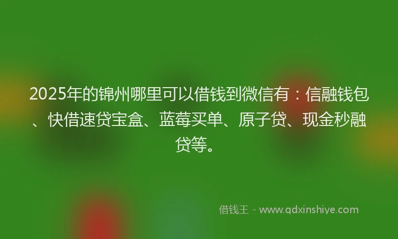2025年的锦州哪里可以借钱到微信有：信融钱包、快借速贷宝盒、蓝莓买单、原子贷、现金秒融贷等。
