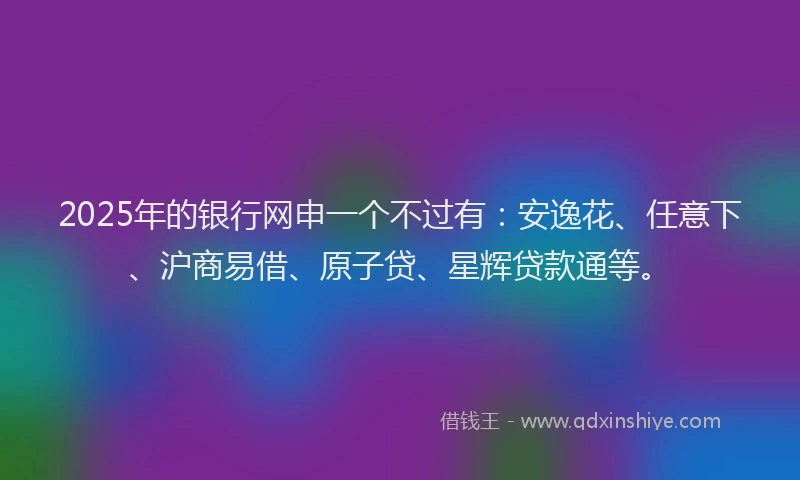 2025年的银行网申一个不过有：安逸花、任意下、沪商易借、原子贷、星辉贷款通等。