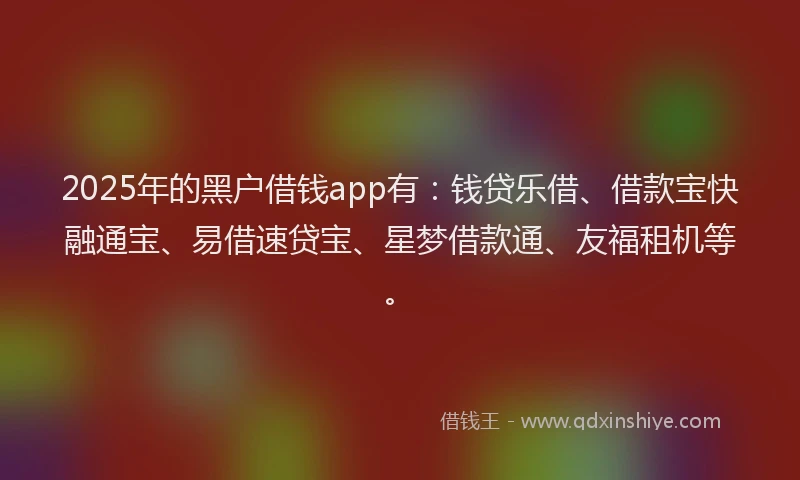 2025年的黑户借钱app有：钱贷乐借、借款宝快融通宝、易借速贷宝、星梦借款通、友福租机等。