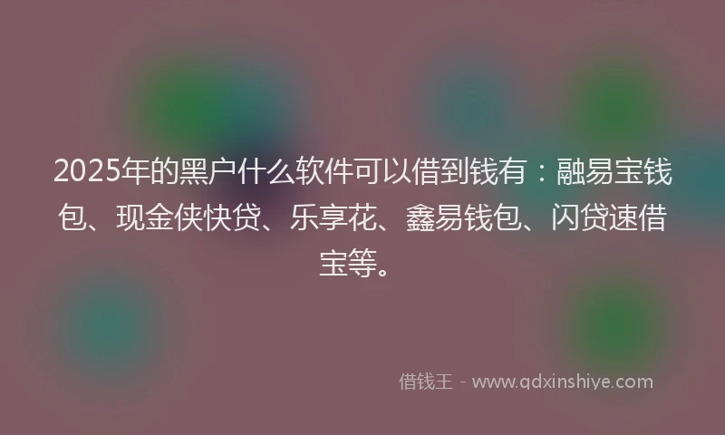 2025年的黑户什么软件可以借到钱有：融易宝钱包、现金侠快贷、乐享花、鑫易钱包、闪贷速借宝等。