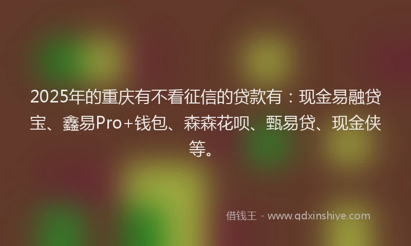 2025年的重庆有不看征信的贷款有：现金易融贷宝、鑫易Pro+钱包、森森花呗、甄易贷、现金侠等。