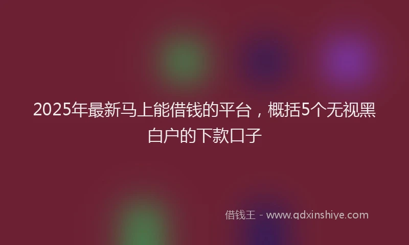 2025年最新马上能借钱的平台，概括5个无视黑白户的下款口子