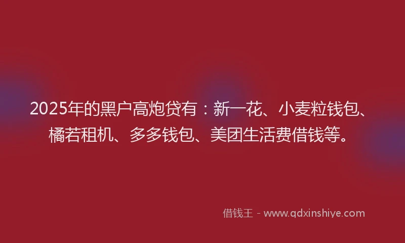 2025年的黑户高炮贷有：新一花、小麦粒钱包、橘若租机、多多钱包、美团生活费借钱等。