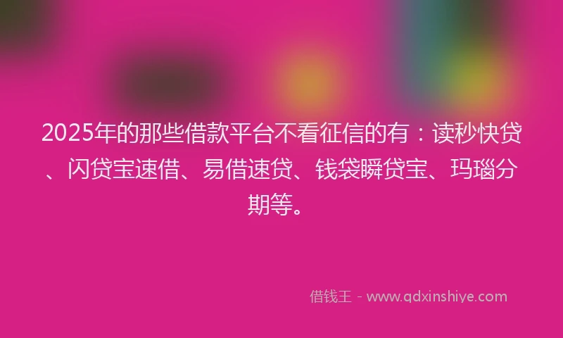 2025年的那些借款平台不看征信的有：读秒快贷、闪贷宝速借、易借速贷、钱袋瞬贷宝、玛瑙分期等。
