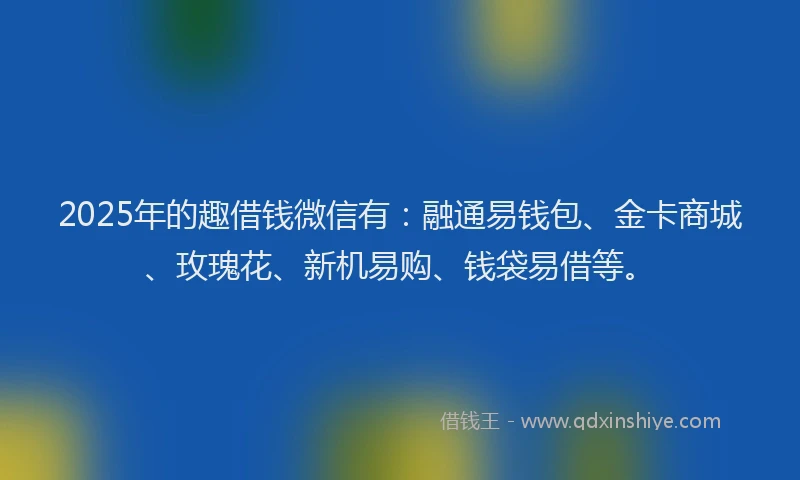 2025年的趣借钱微信有:融通易钱包、金卡商城、玫瑰花、新机易购、钱袋易借等。