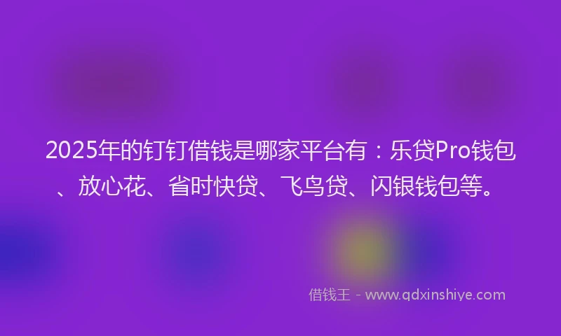 2025年的钉钉借钱是哪家平台有：乐贷Pro钱包、放心花、省时快贷、飞鸟贷、闪银钱包等。