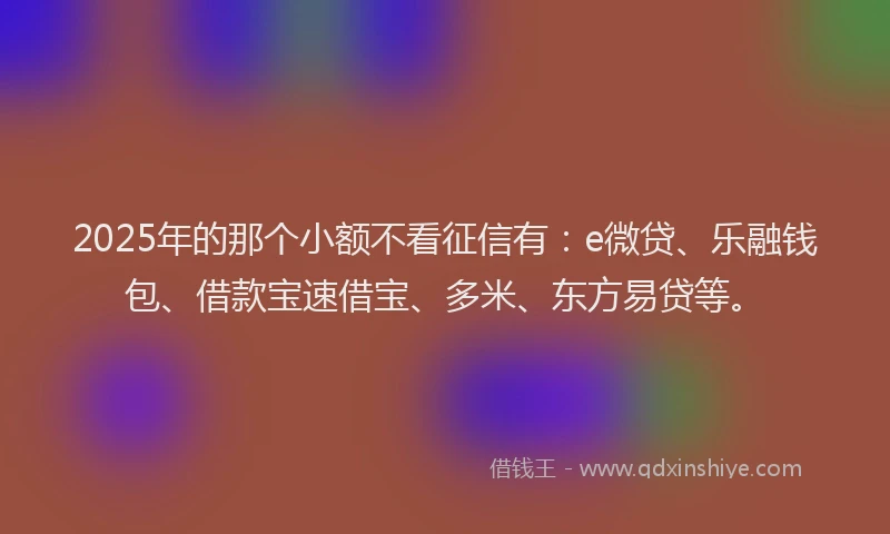 2025年的那个小额不看征信有：e微贷、乐融钱包、借款宝速借宝、多米、东方易贷等。