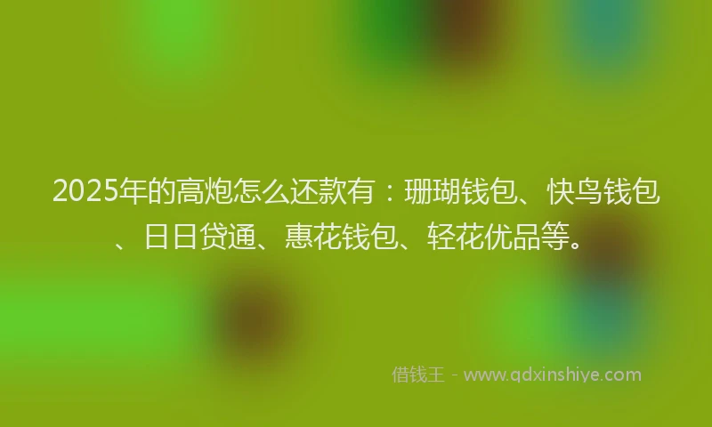 2025年的高炮怎么还款有：珊瑚钱包、快鸟钱包、日日贷通、惠花钱包、轻花优品等。
