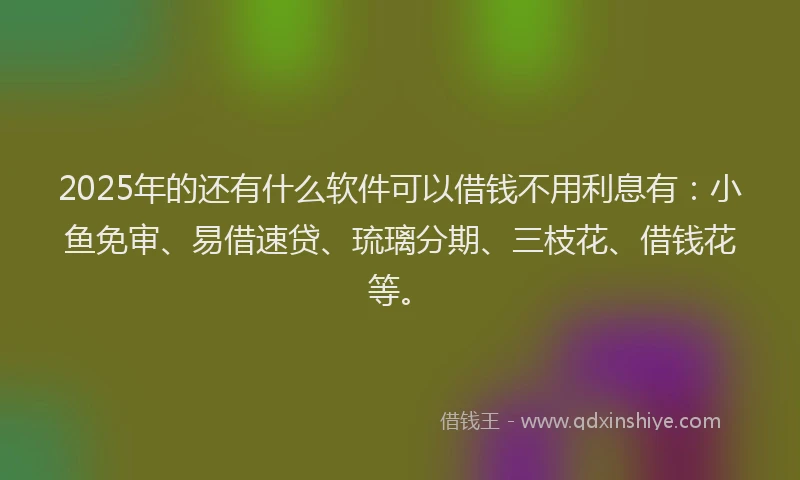 2025年的还有什么软件可以借钱不用利息有：小鱼免审、易借速贷、琉璃分期、三枝花、借钱花等。