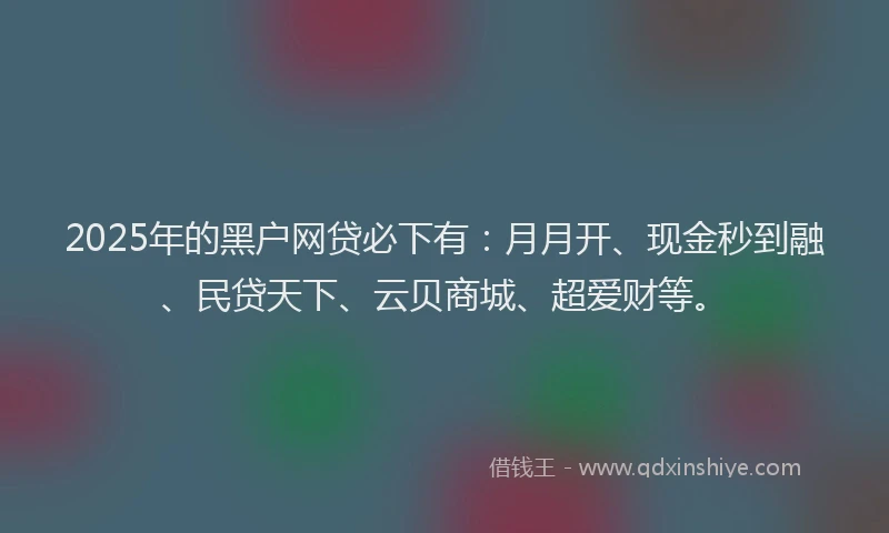 2025年的黑户网贷必下有：月月开、现金秒到融、民贷天下、云贝商城、超爱财等。