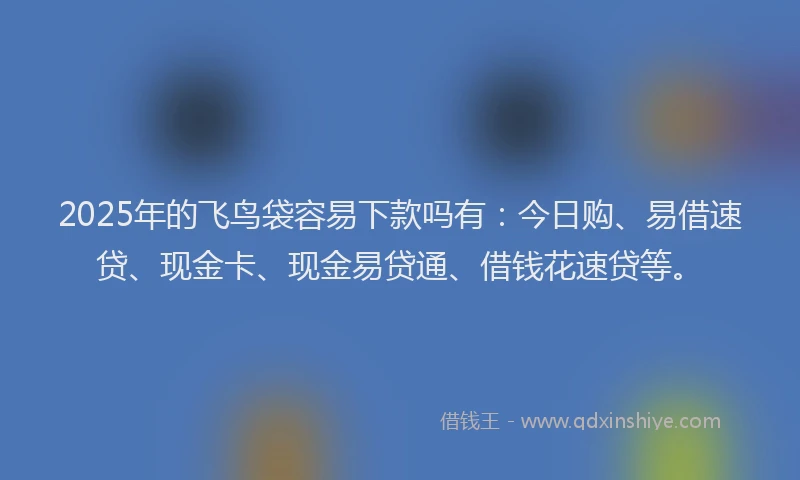 2025年的飞鸟袋容易下款吗有：今日购、易借速贷、现金卡、现金易贷通、借钱花速贷等。
