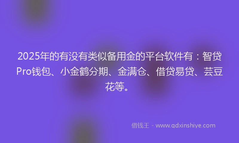 2025年的有没有类似备用金的平台软件有：智贷Pro钱包、小金鹤分期、金满仓、借贷易贷、芸豆花等。