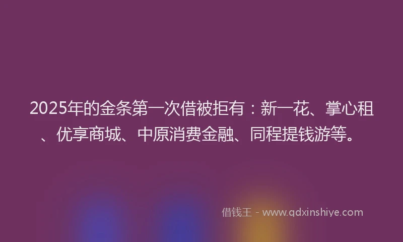 2025年的金条第一次借被拒有:新一花、掌心租、优享商城、中原消费金融、同程提钱游等。