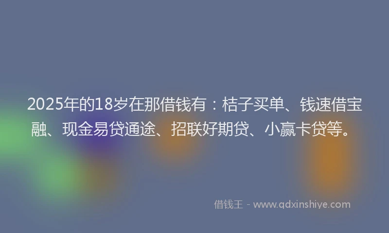 2025年的18岁在那借钱有:桔子买单、钱速借宝融、现金易贷通途、招联好期贷、小赢卡贷等。